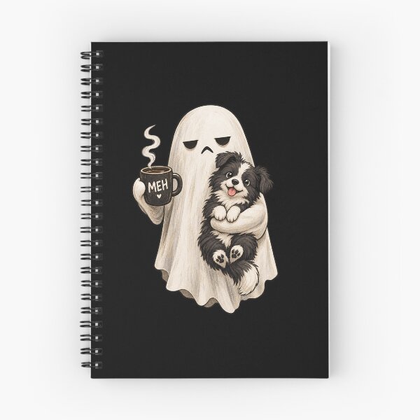 Item preview, grumpy ghost holding black pug dog meh coffee cup halloween  designed and sold by 3INEKMIZAN.