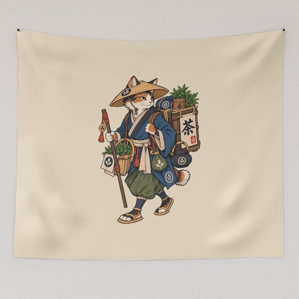 Item preview, Japanese Bobtail Tea Merchant Vintage Art | Japanese Cat Tea Seller Illustration | Traditional Japan designed and sold by Leeded.