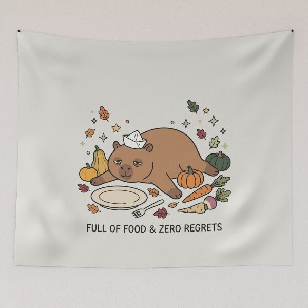 Item preview, Full Of Food Zero Regrets Cute Capybara Autumn Art designed and sold by Fine-Arts-Lab.