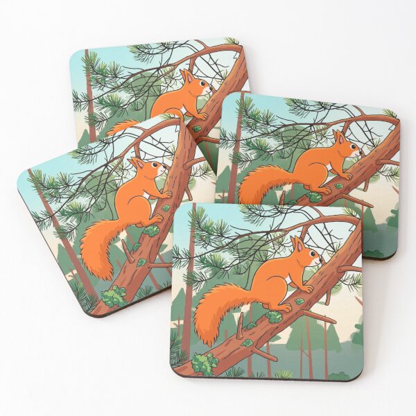 Item preview, Playful Red Squirrel on Pine Tree Illustration designed and sold by BLUESKY11a.