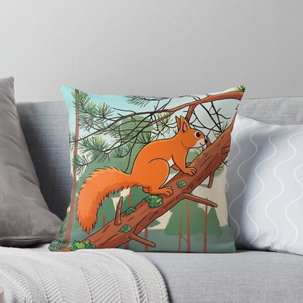 Item preview, Playful Red Squirrel on Pine Tree Illustration designed and sold by BLUESKY11a.