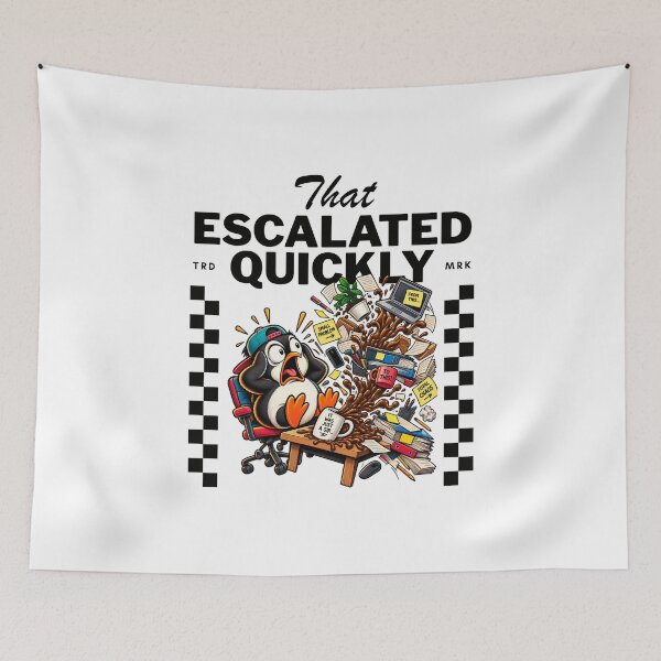 Item preview, That Escalated Quickly – Funny Penguin Office Chaos Coffee Humor designed and sold by Peerless-Prime.