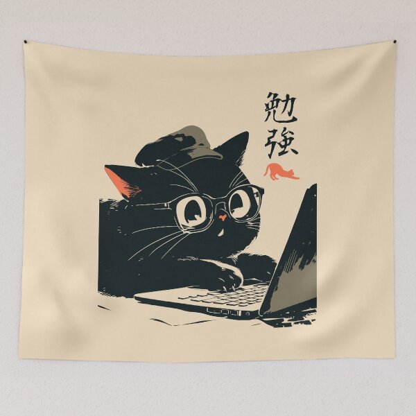 Item preview, Tired Black Cat Laptop Work From Home Japanese designed and sold by mustbewhy.
