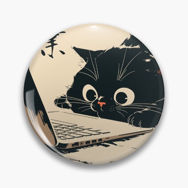 Item preview, Overtime Black Cat Peeking Laptop Japanese Retro designed and sold by mustbewhy.