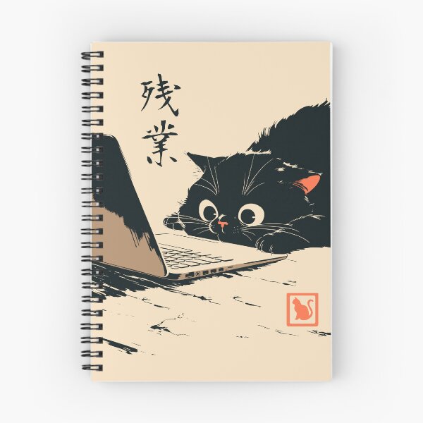 Item preview, Overtime Black Cat Peeking Laptop Japanese Retro designed and sold by mustbewhy.