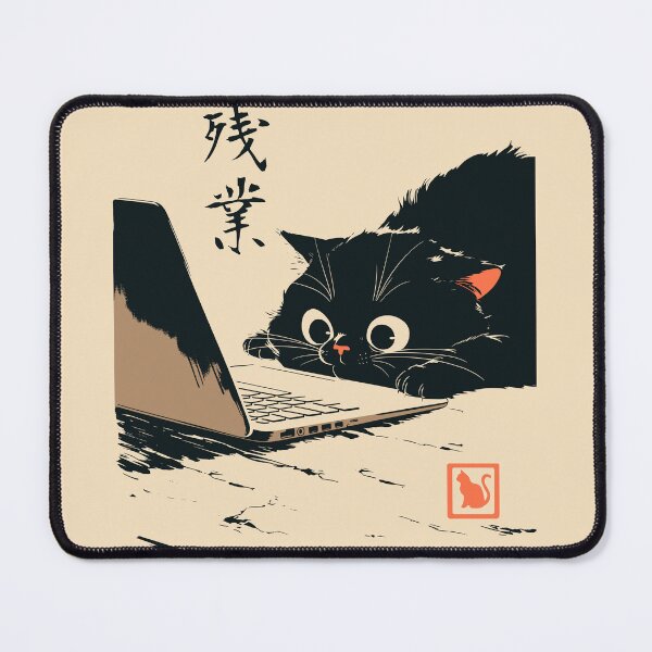 Item preview, Overtime Black Cat Peeking Laptop Japanese Retro designed and sold by mustbewhy.