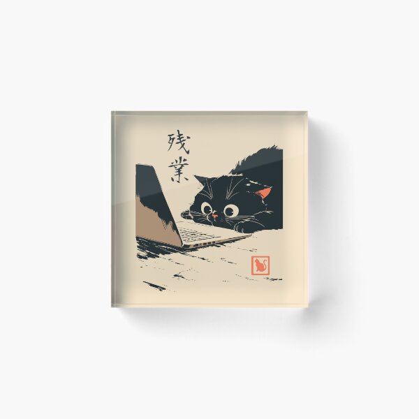 Item preview, Overtime Black Cat Peeking Laptop Japanese Retro designed and sold by mustbewhy.