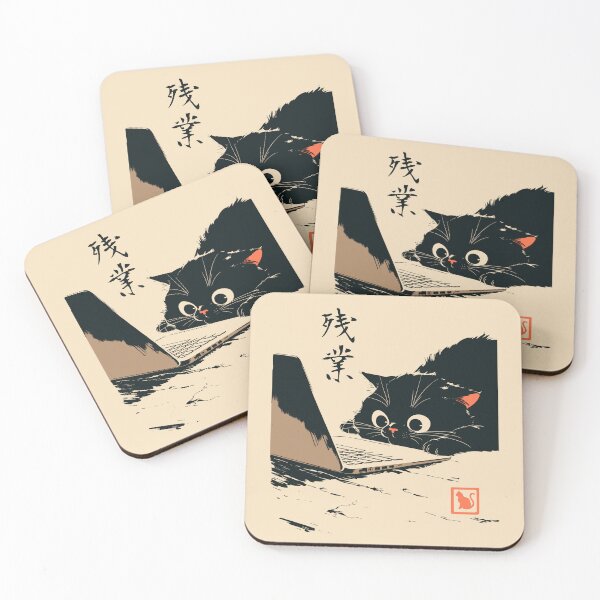 Item preview, Overtime Black Cat Peeking Laptop Japanese Retro designed and sold by mustbewhy.