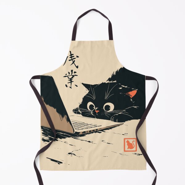 Item preview, Overtime Black Cat Peeking Laptop Japanese Retro designed and sold by mustbewhy.