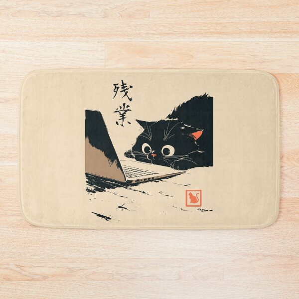 Item preview, Overtime Black Cat Peeking Laptop Japanese Retro designed and sold by mustbewhy.