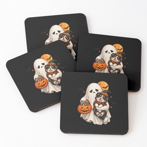 Item preview, grumpy ghost holding black pug dog meh coffee cup halloween  designed and sold by 3INEKMIZAN.
