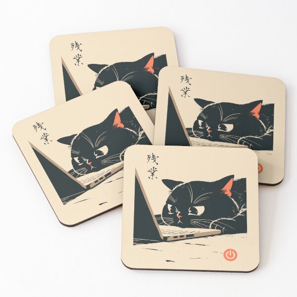 Item preview, Late Night Work Black Cat Laptop Japanese Aesthetic designed and sold by mustbewhy.
