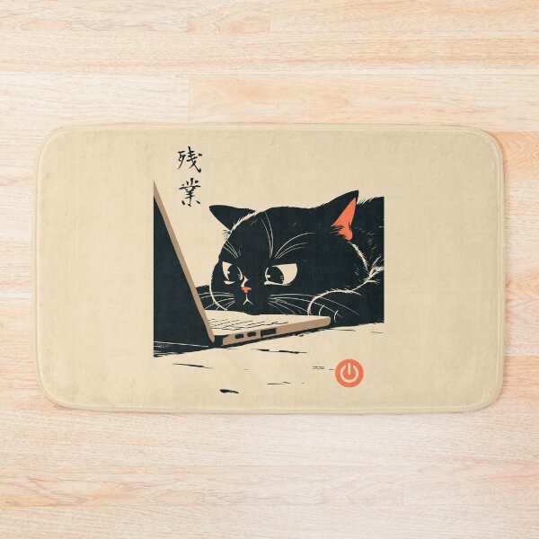 Item preview, Late Night Work Black Cat Laptop Japanese Aesthetic designed and sold by mustbewhy.