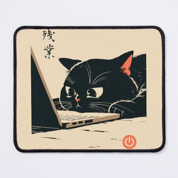 Item preview, Late Night Work Black Cat Laptop Japanese Aesthetic designed and sold by mustbewhy.