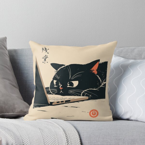 Item preview, Late Night Work Black Cat Laptop Japanese Aesthetic designed and sold by mustbewhy.