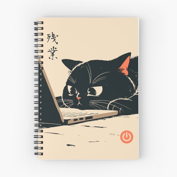 Item preview, Late Night Work Black Cat Laptop Japanese Aesthetic designed and sold by mustbewhy.