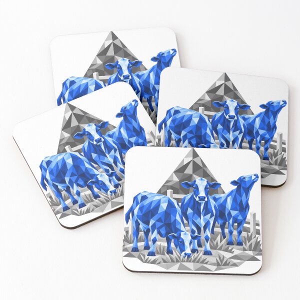 Item preview, Three geometric blue cows on the farm designed and sold by danart7.