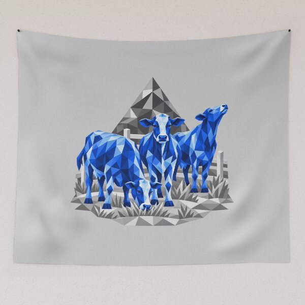 Item preview, Three geometric blue cows on the farm designed and sold by danart7.