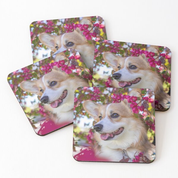 Item preview, Smiling Welsh Corgi with Pink Flowers designed and sold by VanGaldo.