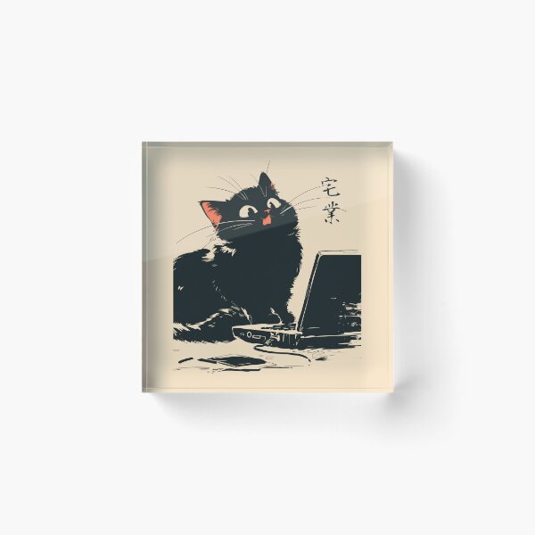 Item preview, WFH Office Humor Black Cat Laptop Japanese Retro designed and sold by mustbewhy.