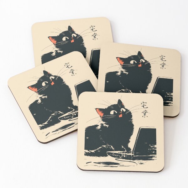Item preview, WFH Office Humor Black Cat Laptop Japanese Retro designed and sold by mustbewhy.