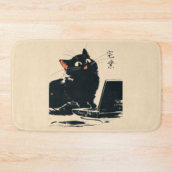 Item preview, WFH Office Humor Black Cat Laptop Japanese Retro designed and sold by mustbewhy.