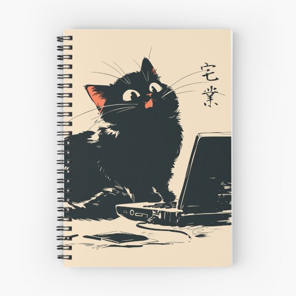 Item preview, WFH Office Humor Black Cat Laptop Japanese Retro designed and sold by mustbewhy.