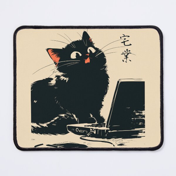 Item preview, WFH Office Humor Black Cat Laptop Japanese Retro designed and sold by mustbewhy.