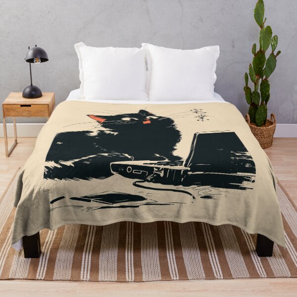 Item preview, WFH Office Humor Black Cat Laptop Japanese Retro designed and sold by mustbewhy.