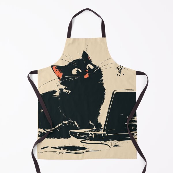 Item preview, WFH Office Humor Black Cat Laptop Japanese Retro designed and sold by mustbewhy.
