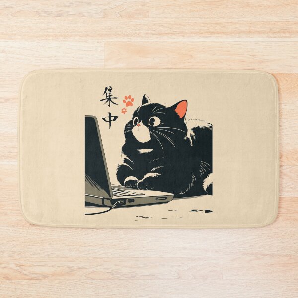 Item preview, Focused Black Cat Staring Laptop Screen Japanese designed and sold by mustbewhy.