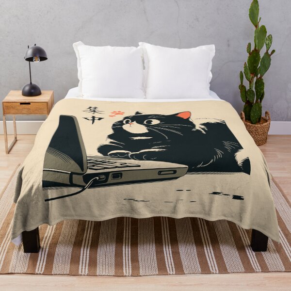 Item preview, Focused Black Cat Staring Laptop Screen Japanese designed and sold by mustbewhy.