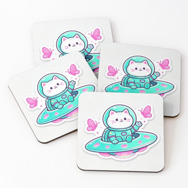Item preview, A white cat sits on a UFO. designed and sold by pin-upgirls9.