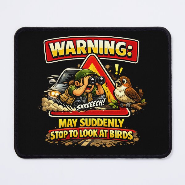 Item preview, Warning: Birdwatcher May Suddenly Stop – Funny Birdwatching Cartoon Sign Design designed and sold by stevenwoodcock.