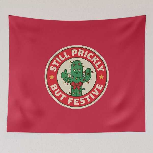 Item preview, Still Prickly But Festive Christmas Cactus Badge designed and sold by DripCultureLab.