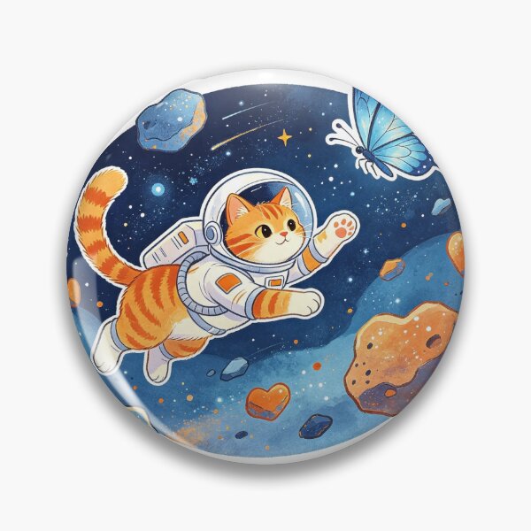Item preview, Orange cat chases butterflies in the planetary band. designed and sold by pin-upgirls9.