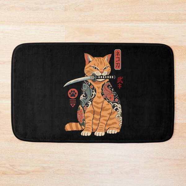 Item preview, Japanese orange Samurai Cat | Japanese Tattoo Koi Cat Art | Vintage Ukiyo-e Warrior designed and sold by Leeded.
