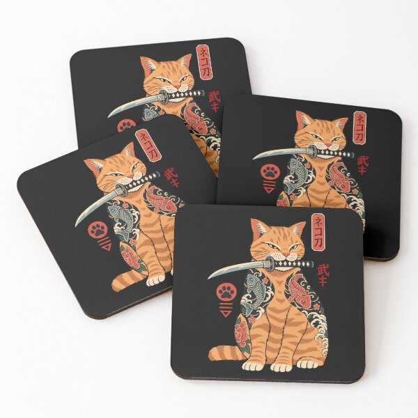 Item preview, Japanese orange Samurai Cat | Japanese Tattoo Koi Cat Art | Vintage Ukiyo-e Warrior designed and sold by Leeded.