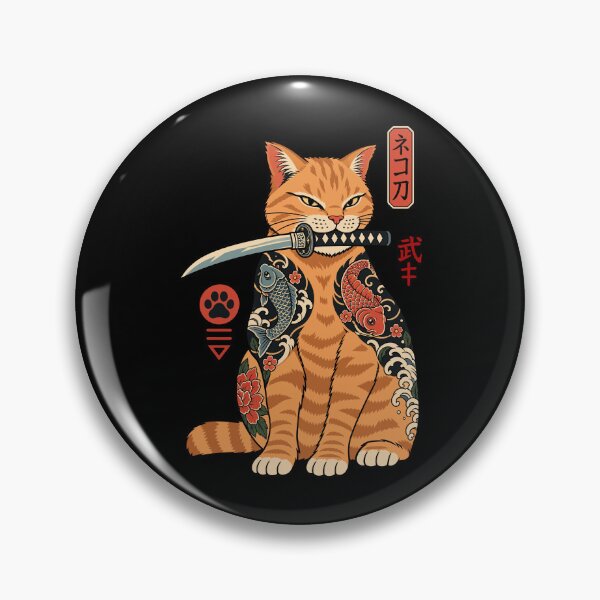 Item preview, Japanese orange Samurai Cat | Japanese Tattoo Koi Cat Art | Vintage Ukiyo-e Warrior designed and sold by Leeded.