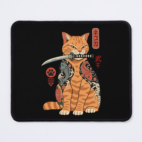 Item preview, Japanese orange Samurai Cat | Japanese Tattoo Koi Cat Art | Vintage Ukiyo-e Warrior designed and sold by Leeded.