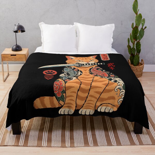 Item preview, Japanese orange Samurai Cat | Japanese Tattoo Koi Cat Art | Vintage Ukiyo-e Warrior designed and sold by Leeded.
