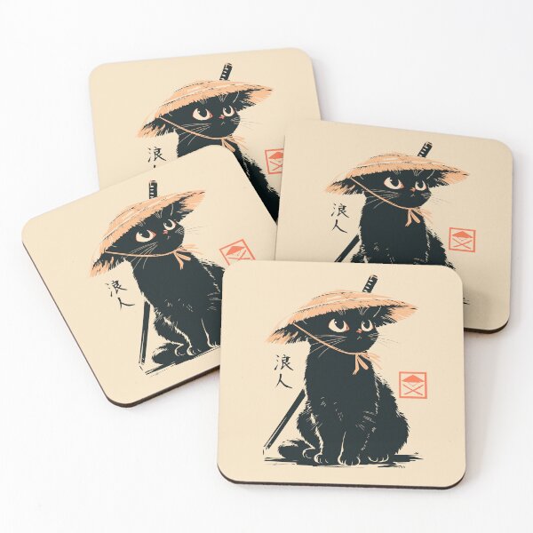 Item preview, Ronin Black Cat Straw Hat Japanese Samurai designed and sold by mustbewhy.