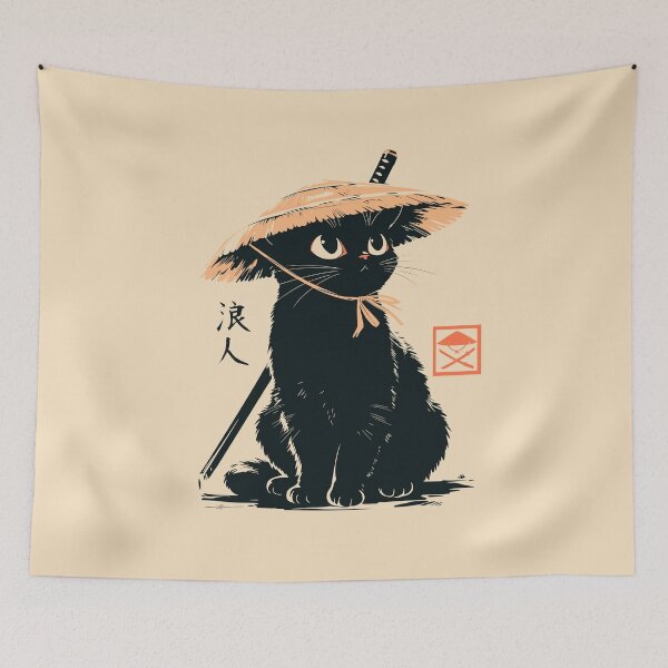 Item preview, Ronin Black Cat Straw Hat Japanese Samurai designed and sold by mustbewhy.