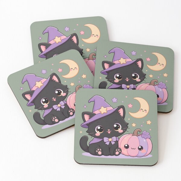 Item preview, Cute Kawaii Witch Black Cat with Pink Pumpkin designed and sold by creativerooney.