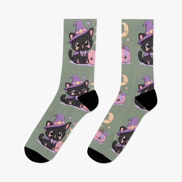 Item preview, Cute Kawaii Witch Black Cat with Pink Pumpkin designed and sold by creativerooney.