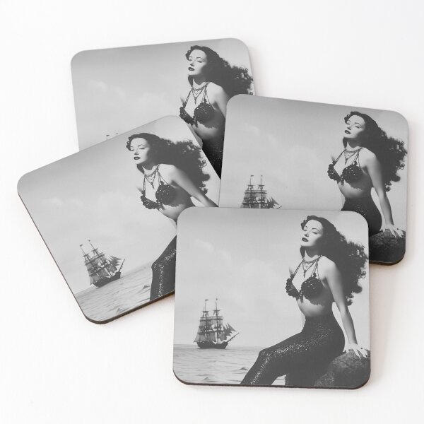 Item preview, Neptune's Daughter, Queen of the sea ocean mermaid shipwrecked on island vintage black and white photographic art print designed and sold by Astrid Arkhangelsky.