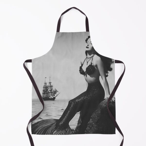 Item preview, Neptune's Daughter, Queen of the sea ocean mermaid shipwrecked on island vintage black and white photographic art print designed and sold by Astrid Arkhangelsky.