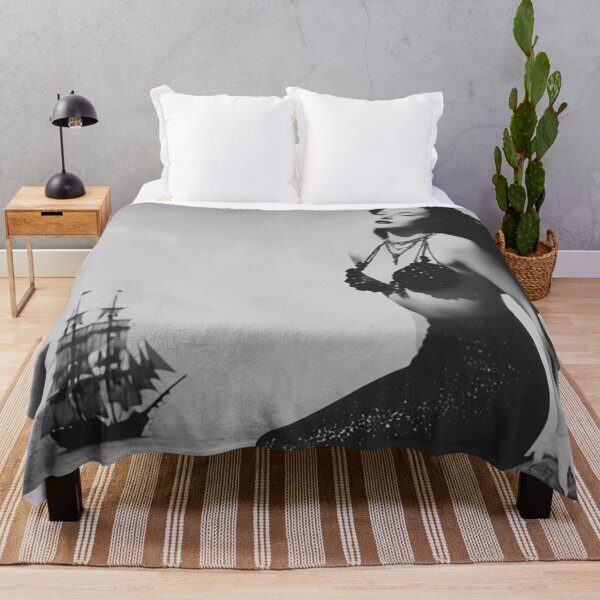 Item preview, Neptune's Daughter, Queen of the sea ocean mermaid shipwrecked on island vintage black and white photographic art print designed and sold by Astrid Arkhangelsky.