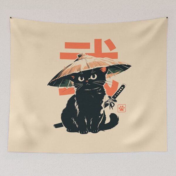 Item preview, Samurai Black Cat Straw Hat Japanese designed and sold by mustbewhy.