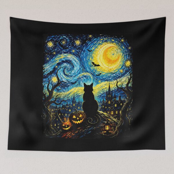 Item preview, Black Cat Starry Night Halloween designed and sold by SenoritaVixyArt.